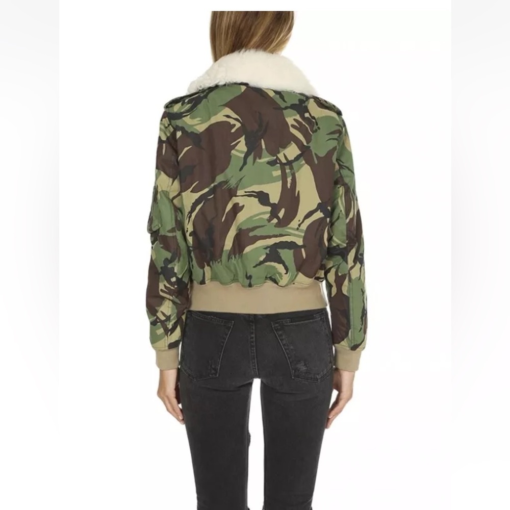 Size XXS - $795 RAG & BONE Bomber Flight Shearling Trimmed Collar Camo Jacket - Picture 3 of 9
